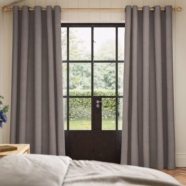 Ante Decor Lusso No Joins Made To Measure Blackout Eyelet Curtains in Charcoal Grey Chenille