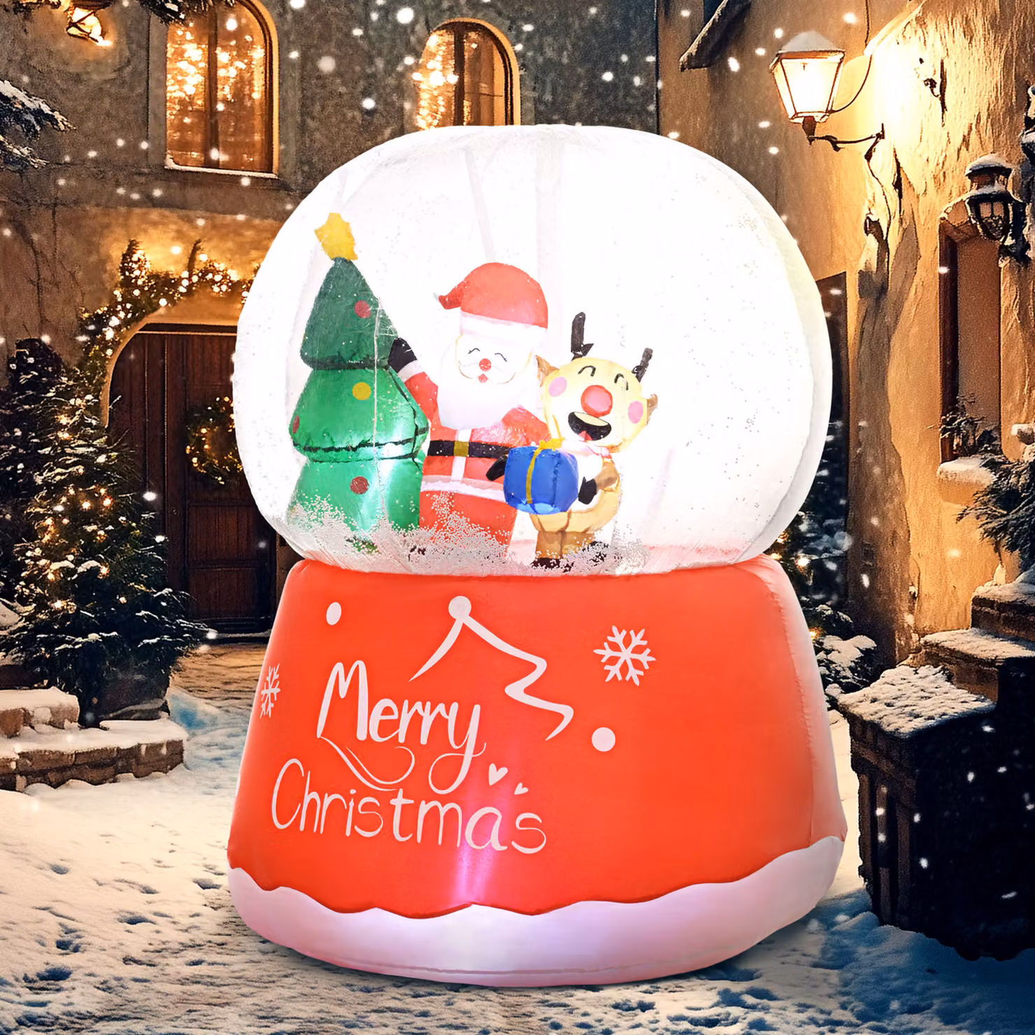 Outsunny 5.5ft White Christmas Inflatable Crystal Ball with Santa Claus, Reindeer and Xmas Tree for Indoor and Outdoor Decoration – 2