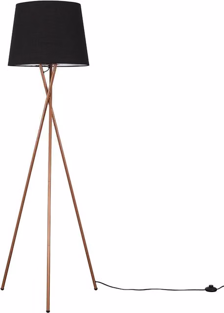 ValueLights Camden Copper Tripod Floor Lamp with Black Fabric Cone Shade