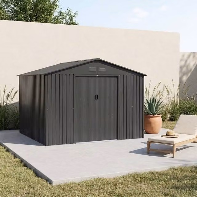 Sweekeek Metal Garden Shed in Dark Grey, 10.85m2 Gable Design
