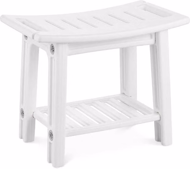KORVIXA Waterproof White Plastic Shower Bench with Drainage Seat, W/D/H: 100 x 60 x 45 cm