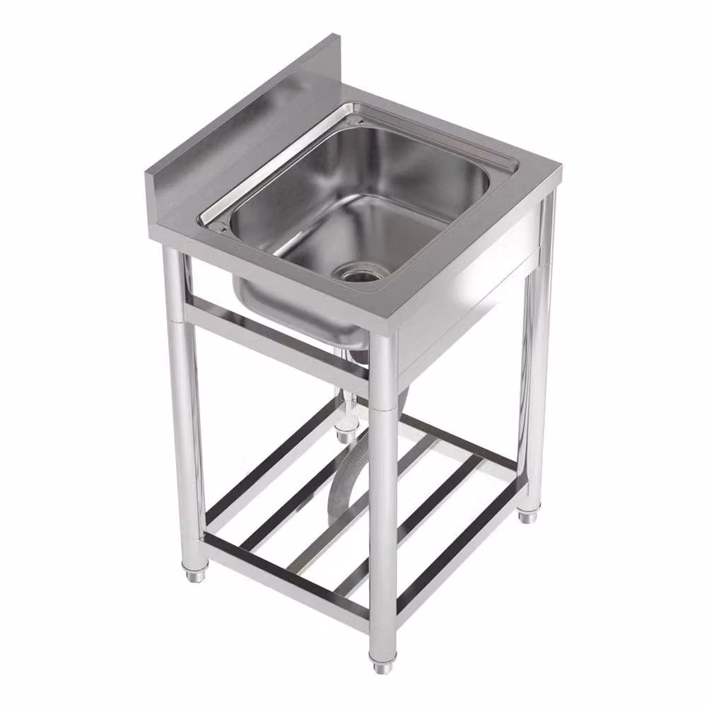 EONLION Commercial Stainless Steel Catering Sink in Silver, W: 100 cm, L: 200 cm – 3