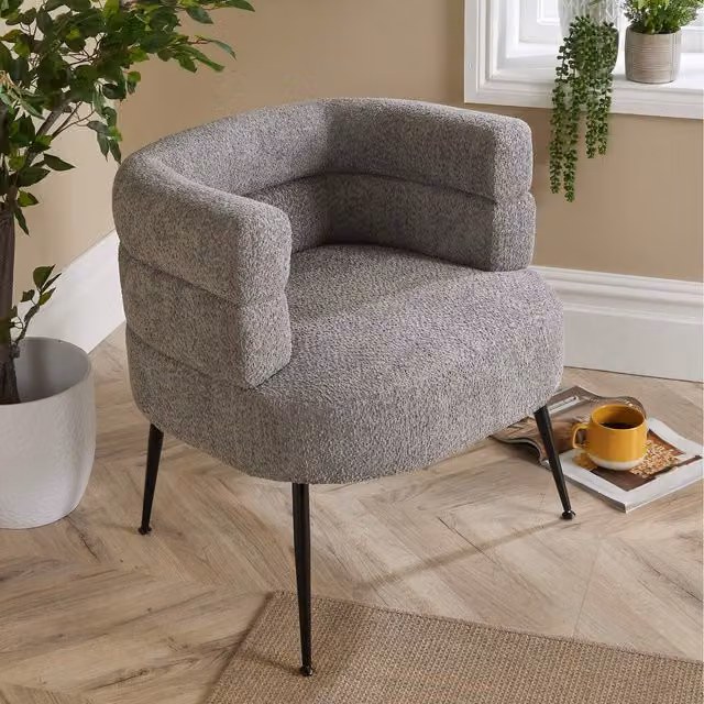 Home Source Barrel Boucle Accent Chair in Grey with Metal Frame