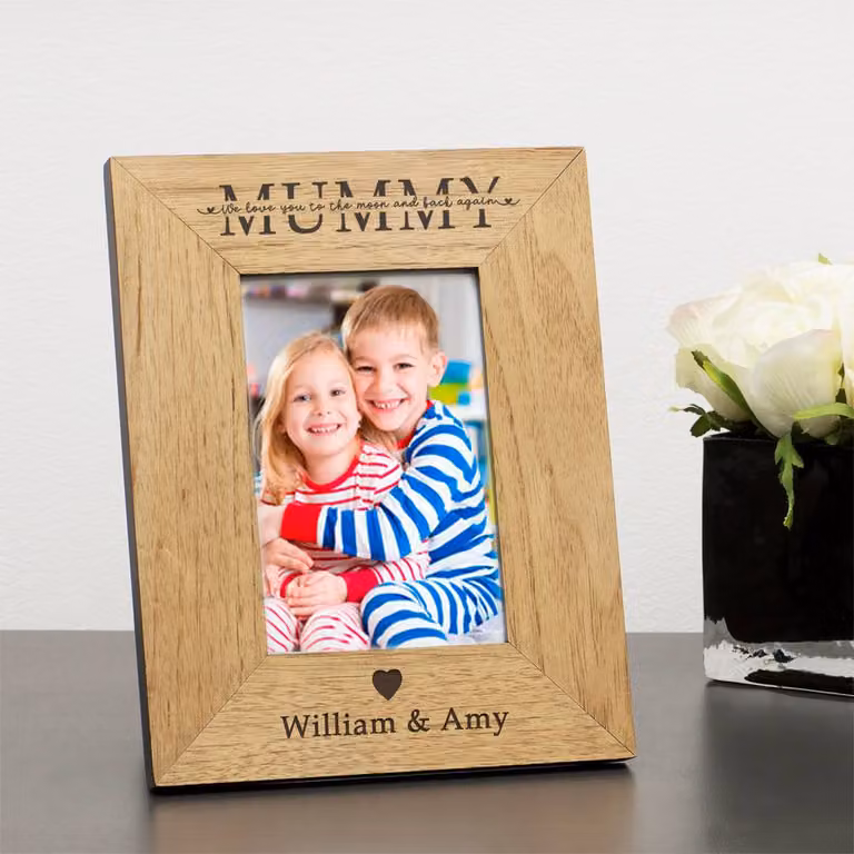 Uniqueful Personalised Anniversary We Love You To The Moon Wood Frame, Beige, W: 15 cm, H: 20 cm