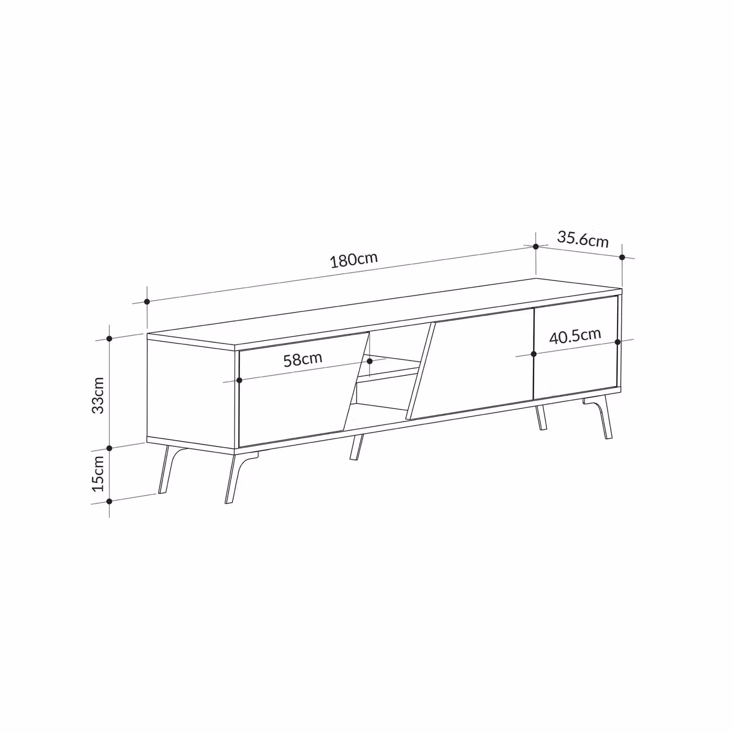 Decortie Fiona Modern TV Unit in Mid Grey with Media Compartments and Cable Management, Width: 180 cm – 2