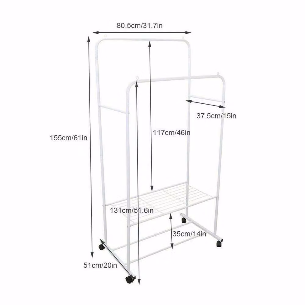 Kelvenix Matt White Metal Wheeled Rolling Clothes Rail – 2