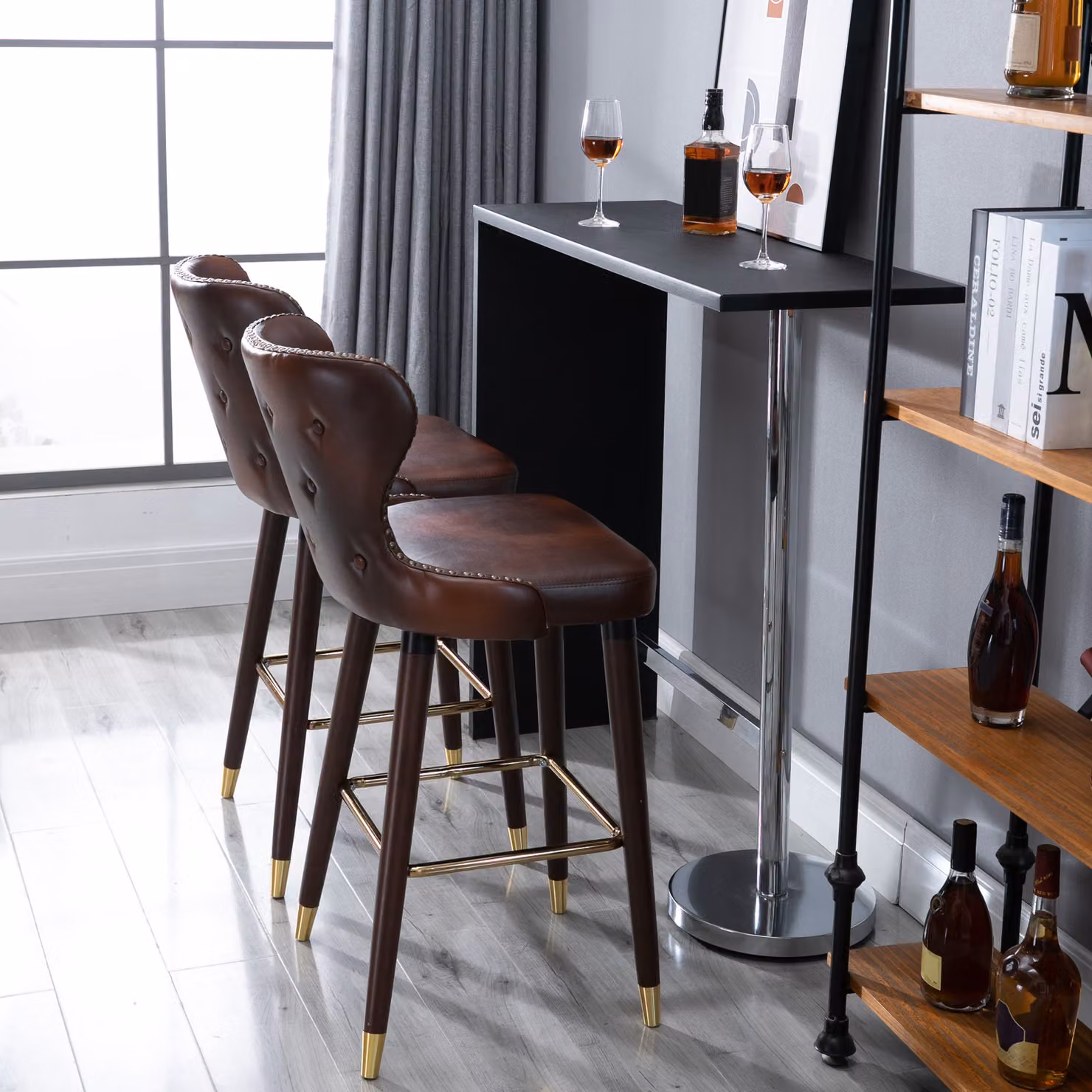 HOMCOM Set of 2 Vintage PU Leather Counter-Height Bar Stools in Brown – 7