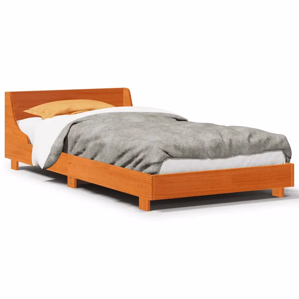 Berkfield Home Small Single Solid Wood Pine Bed Frame in Wax Brown, W/D/H: 75 x 190 cm – 2