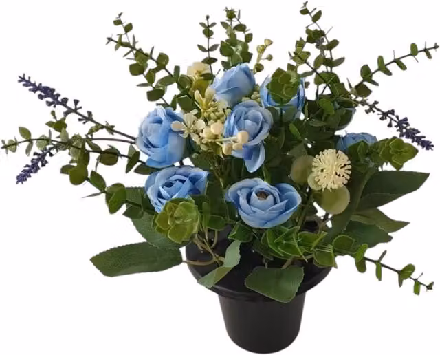 Kingsbury Gifts Artificial Country Style Remembrance Grave Pot with Blue Roses