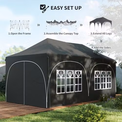 Outsunny Pop Up Gazebo with Gable and Windows, Dark Grey, W: 300 cm, D: 315 cm, H: 300 cm – 7
