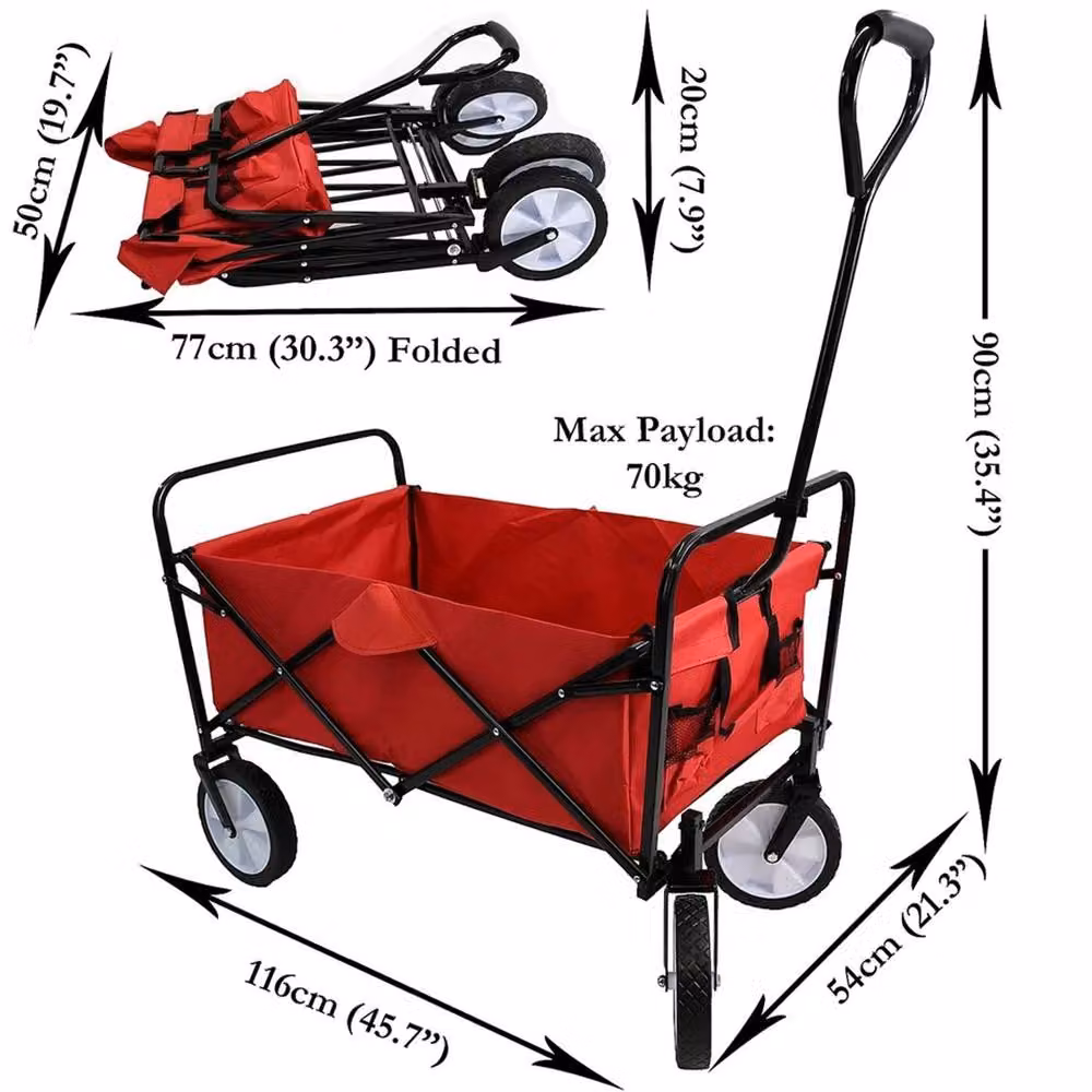 Nordara Red Garden Cart with 70kg Capacity, W: 100 cm, D: 200 cm – 2