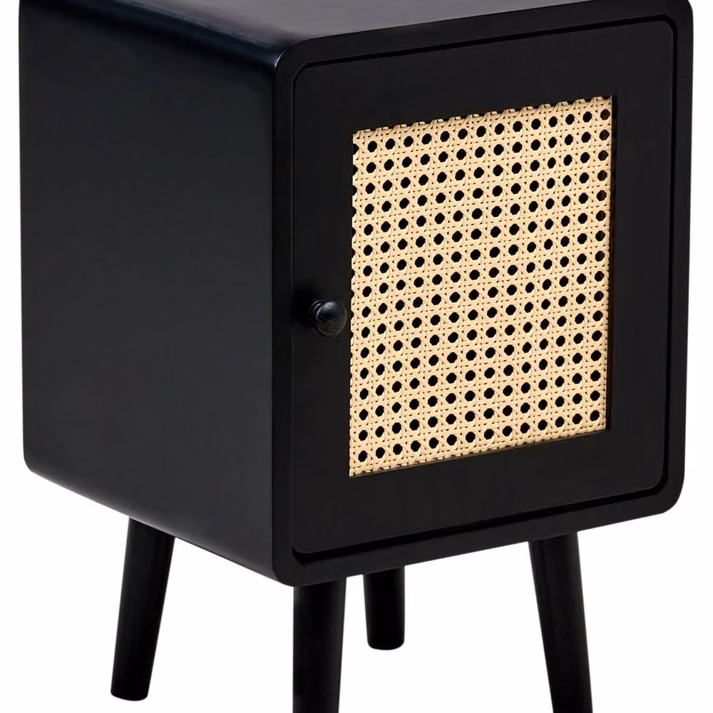 Wyld Haus Black Painted Wood and Rattan Bedside Table – 2
