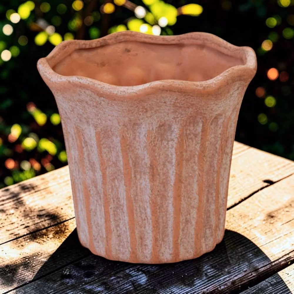 Four Candle Small Terracotta Fluted Stoneware Pot, Brown, W/D/H: 15.0 x 17.0 x 17.0 cm – 2