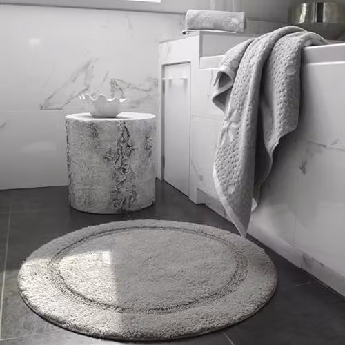 Allure Bath Fashions Round Cotton Non-Slip Bath Mat, Grey, Diameter: 65 cm – 2