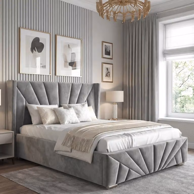 DHS Sunrise Velvet Ottoman Storage Bed Frame, Small Double (4ft), Grey, W/D/H: 120 x 200 cm