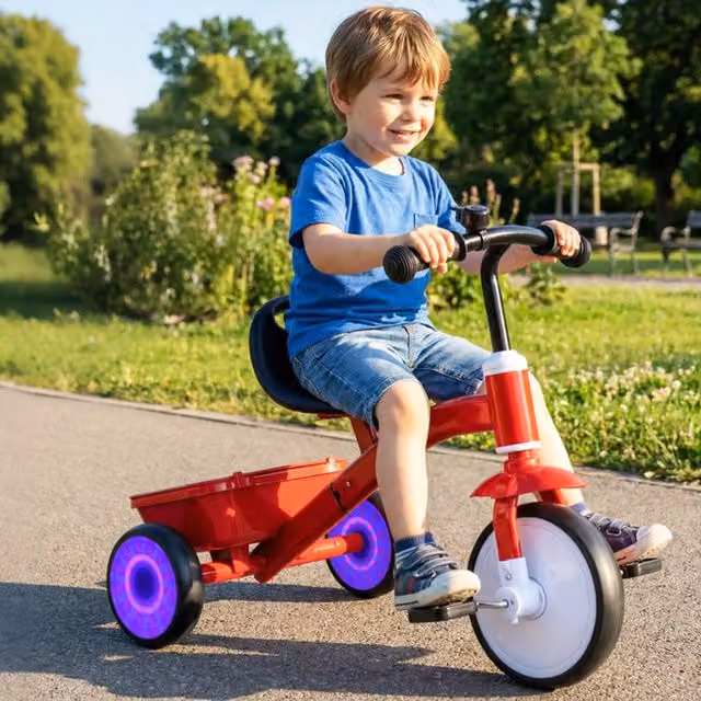 COSTWAY Red Metal Toddler Tricycle with Light and Sound Effects