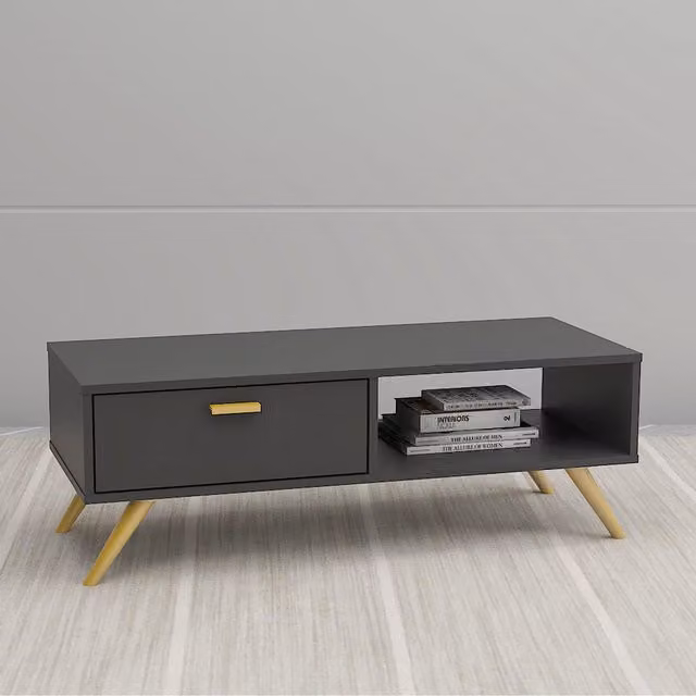Kidsaw LV19 Minimalist Rectangular Coffee Table in Grey and Gold