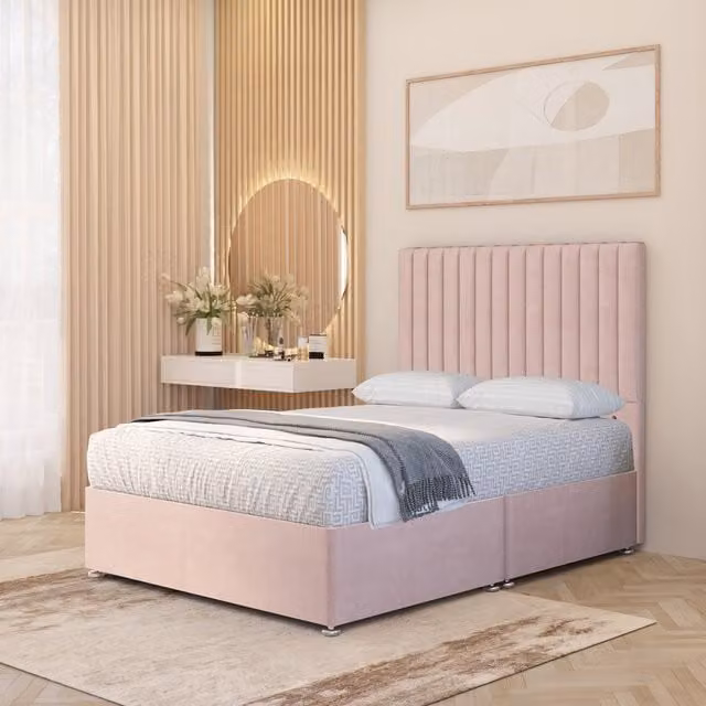 Somnior Beds Ltd Verona Velvet Hybrid Orthopaedic Pocket Spring Divan Bed Set with Drawers and Headboard, Pink, W/D/H: 140 x 200 x 30 cm