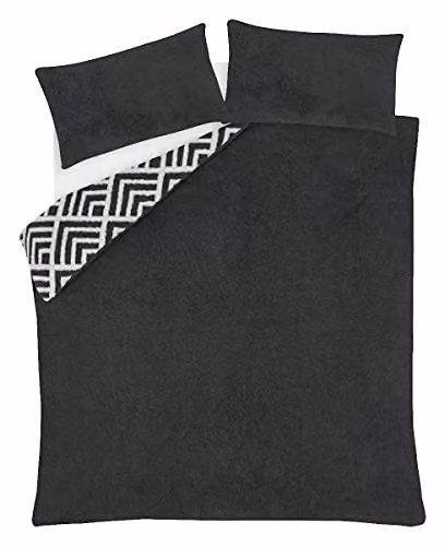 Sleepdown Geo Jacquard Fleece Thermal Duvet Cover and Pillowcase Set, Charcoal Grey and White, Single, W: 135 cm, L: 200 cm – 3