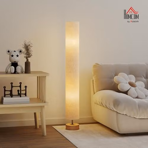 HOMCOM Modern LED Floor Lamp in Grey with Wood and Metal Accents, Height: 120 cm – 2