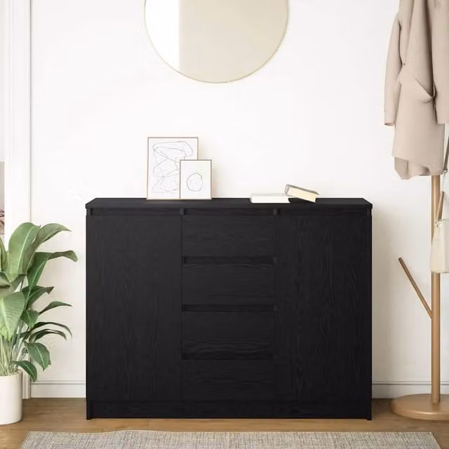 Berkfield Home Modern Sideboard with Drawers in Black Oak, W/D/H: 100.5 x 35 x 76 cm – 1