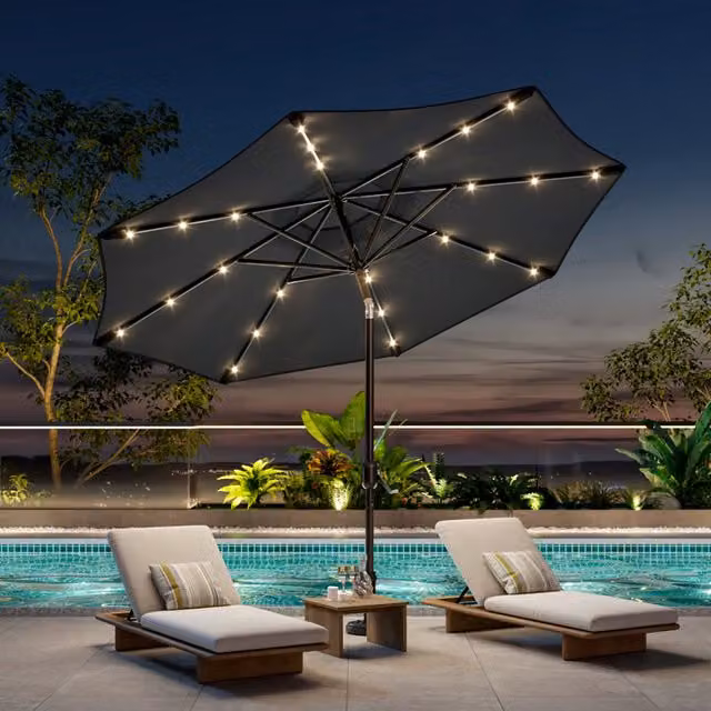 Breeins Solar LED Parasol with Crank in Anthracite Grey