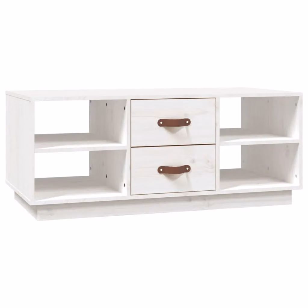 Berkfield Home White Rustic Solid Wood Pine Coffee Table W: 100 cm, D: 50 cm, H: 41 cm – 2