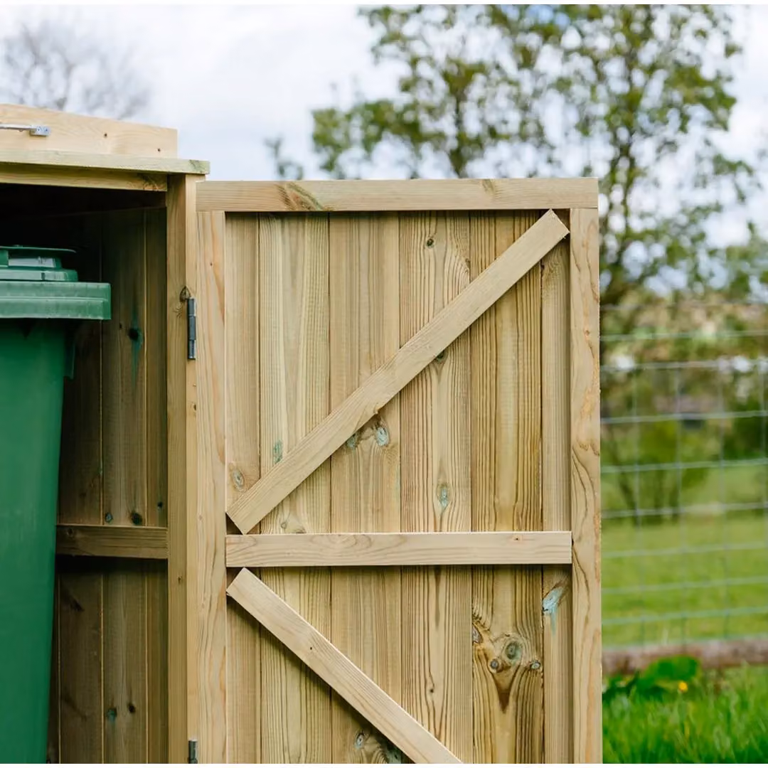 Buttercup Farm Shireburn Triple Wheelie Bin Store in Brown, Fits 3 x 140L Bins, W/D/H: 180.5 x 120 x 76 cm – 3