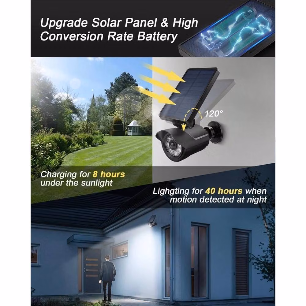 Kelvenix Solar 8 LED Security Camera Light with Motion Sensor, Black Outdoor Floodlight – 2