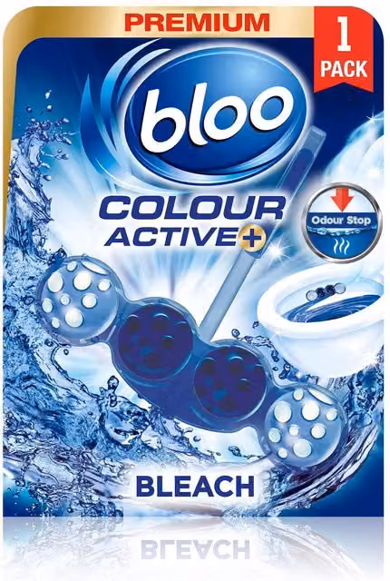 Bloo Colour Active Toilet Anti-Limescale Odour Stop Bleach Rim Block, Blue, 50g