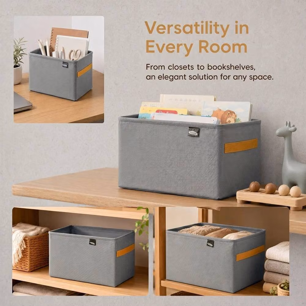 Kelvenix 8 Pack Grey Fabric Storage Bins with Handles – 3