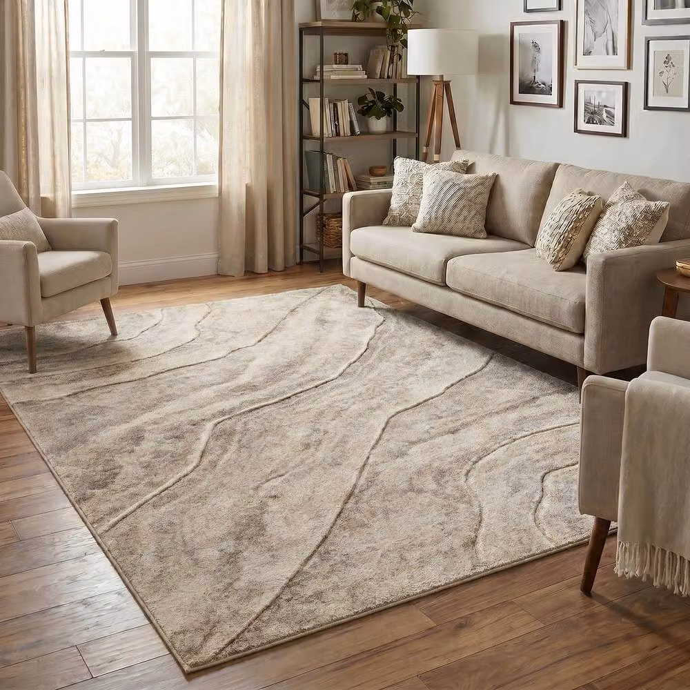 Desire Rugs Santiago Modern Geometric Patterned Carved Area Rug in Beige, W: 160 cm, L: 230 cm – 2