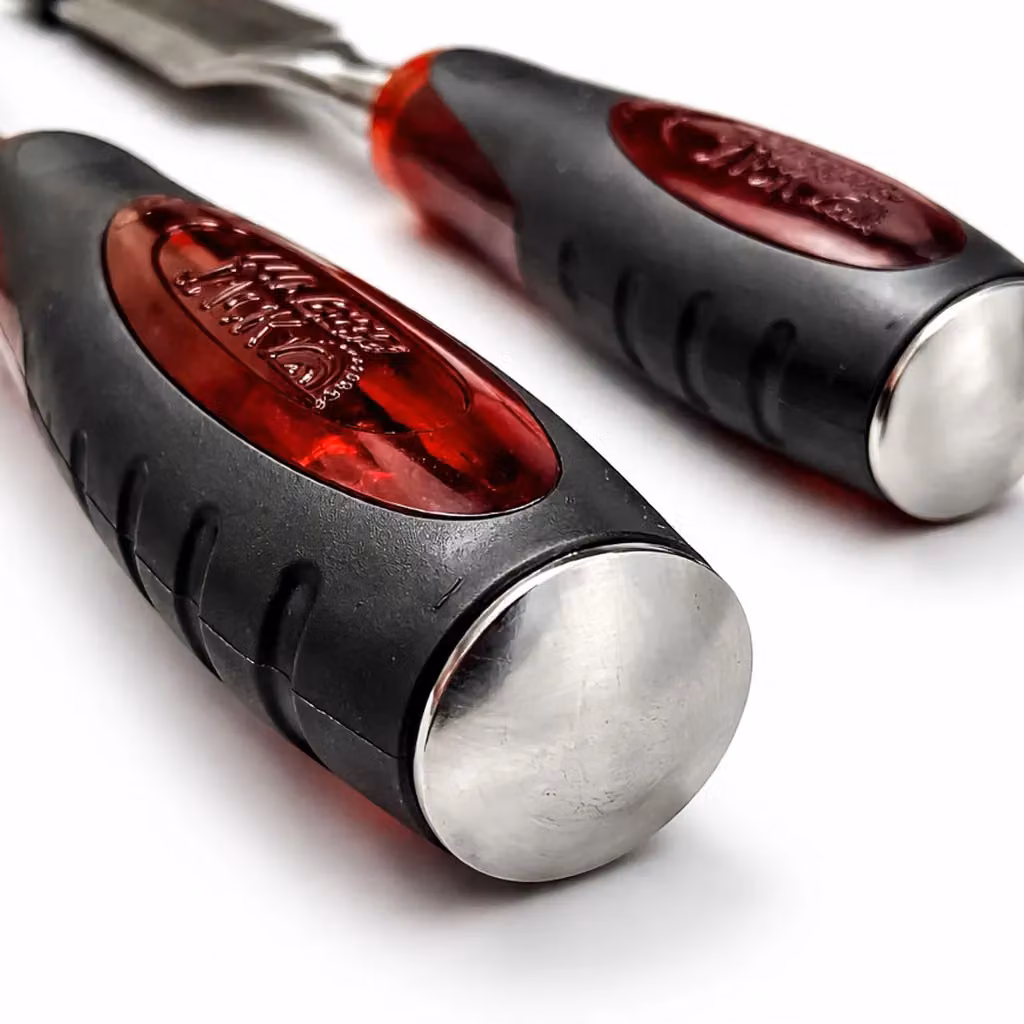 Lumberjack 8 Piece Bevel Edge Chisel Set with Strike Proof Caps in Red with Wooden Case – 4