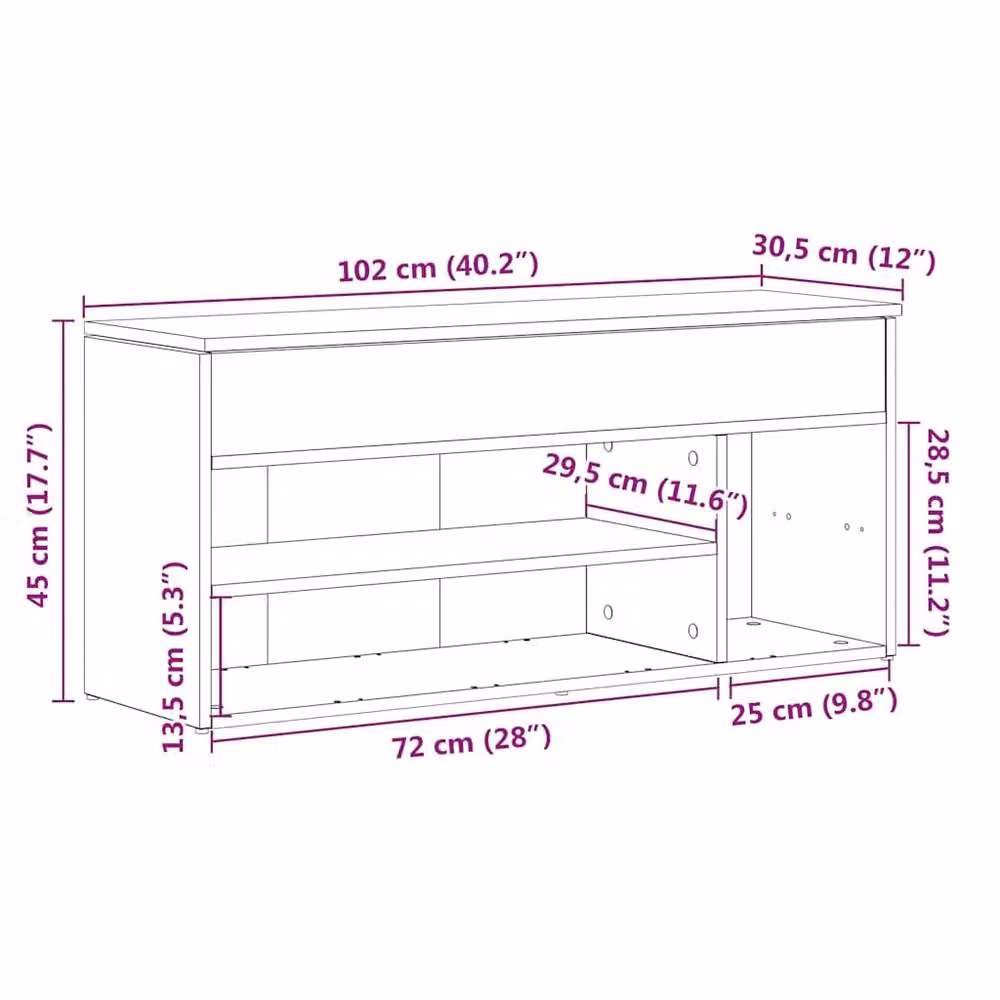 Berkfield Home Grey Sonoma Shoe Bench and Hallway Shoe Rack, W/D/H: 102 x 30.5 x 45 cm – 4