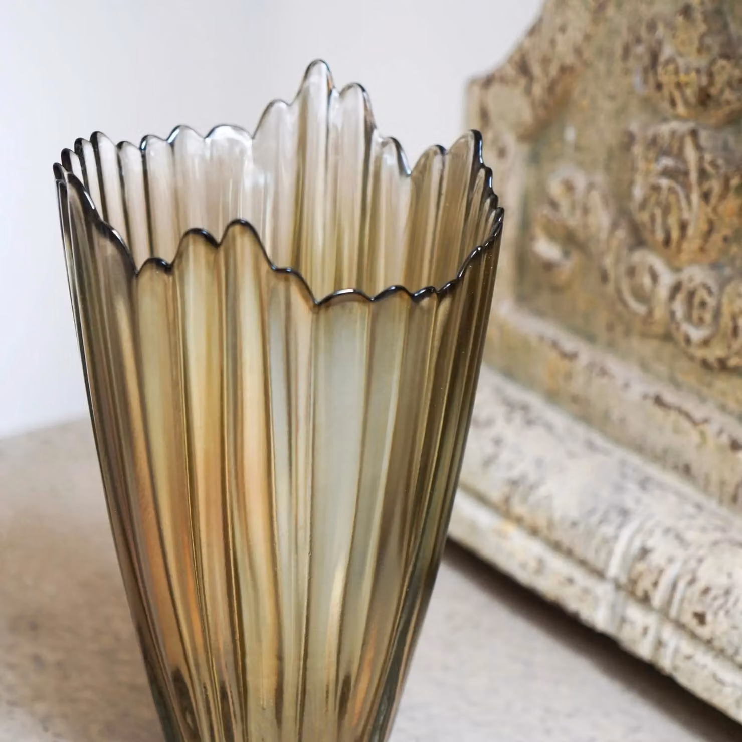 Ivyline Mocha Rippled Glass Vase in Beige, H 25 cm x W 14.5 cm – 2