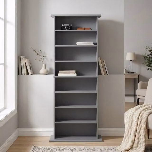 STILVORA Grey CD Storage Unit with Adjustable Shelves