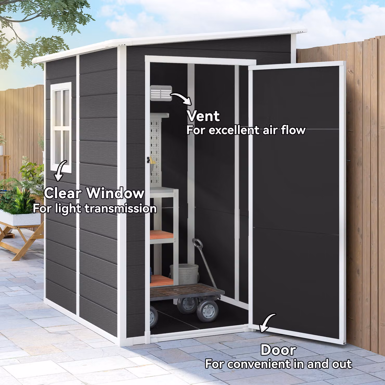 Outsunny Black Lean-to Garden Storage Shed with Window and Lockable Single Door – 5