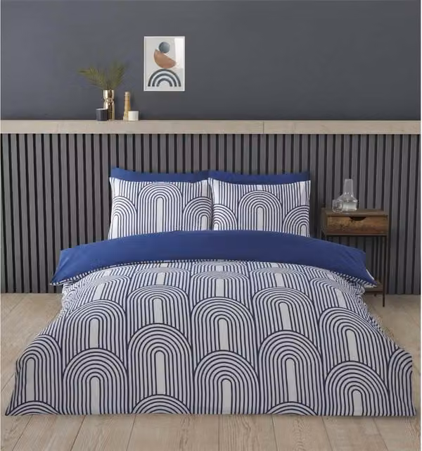 Rapport Blue Graphic Modern Duvet Cover and Pillowcase Set, 180 x 200 cm