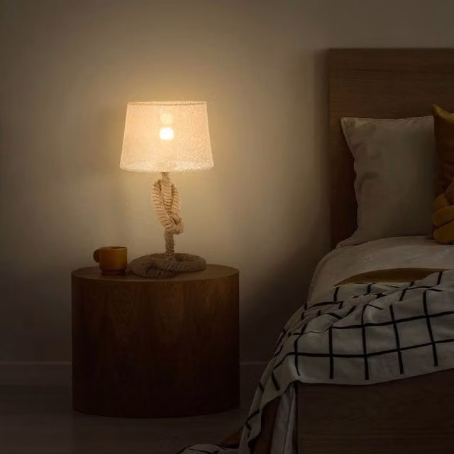 EONLION Nautical Style Rope and Metal Table Lamp with Beige Fabric Shade, H 48 cm x W 30 cm x D 30 cm – 1