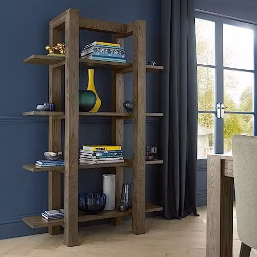 Bentley Designs Turin Rustic Oak Open Shelf Unit, Brown, H 180 x W 59 x D 43 cm