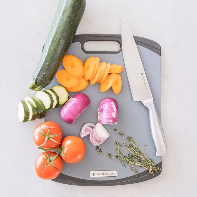 MasterClass Medium Rectangular Anti-Slip Plastic Chopping Board in Grey