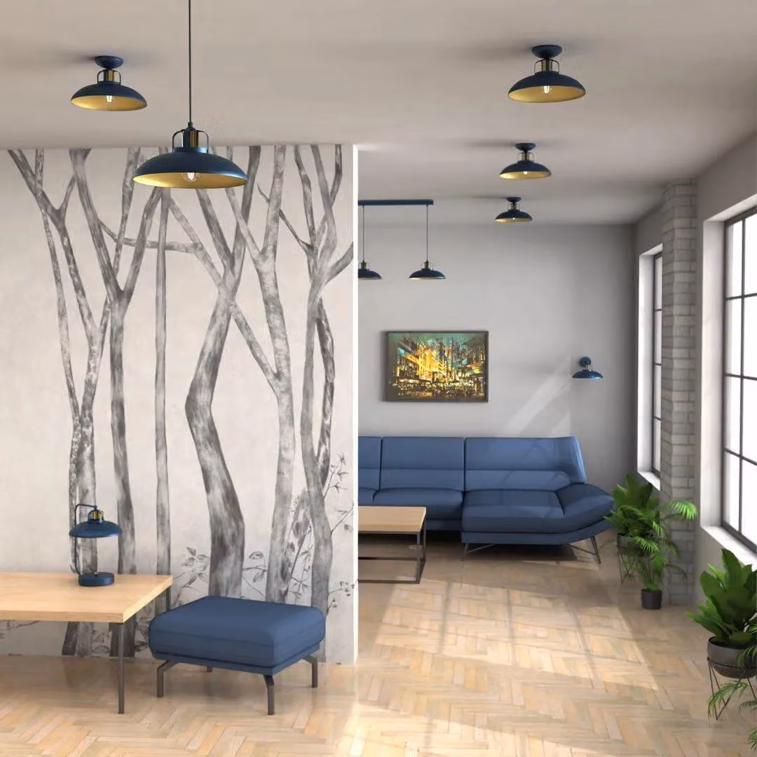 Milagro Felix Blue and Gold Metal Pendant Lamp with Adjustable Height – 3