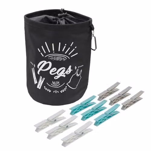 JVL Large Peg Bag with 72 Strong Plastic Pegs in White and Grey