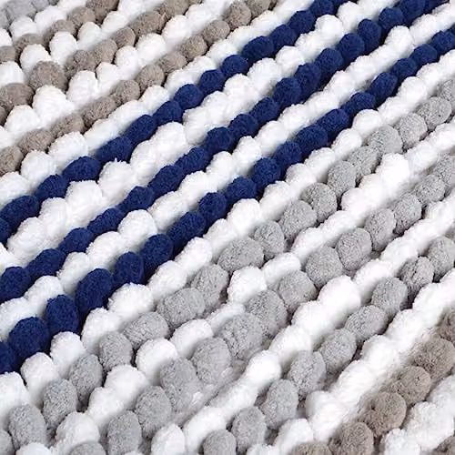 Allure Bath Fashions Striped Chunky Bobble Toilet Mat in Blue and Grey, W/D/H: 50 x 50 x 2 cm – 4