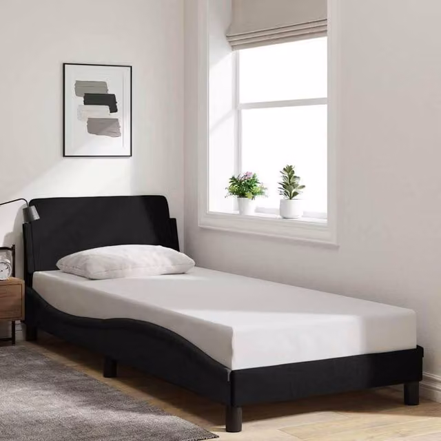 Berkfield Home Dover Single Upholstered Fabric Bed Frame, Black, W/D/H: 90 x 190 cm