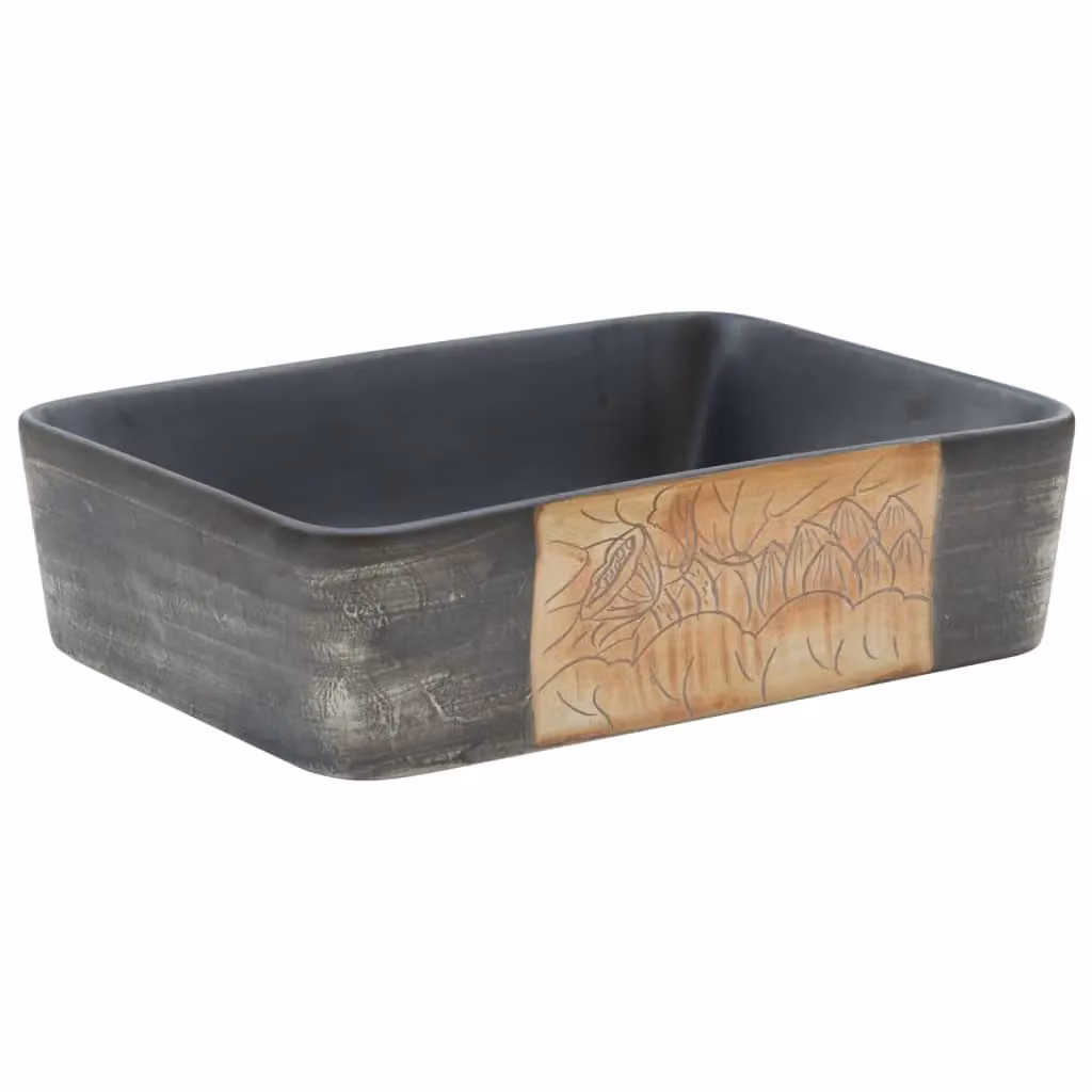 Berkfield Home Rectangular Ceramic Countertop Basin in Black and Brown, W: 46 cm, D: 35.5 cm, H: 13 cm – 2