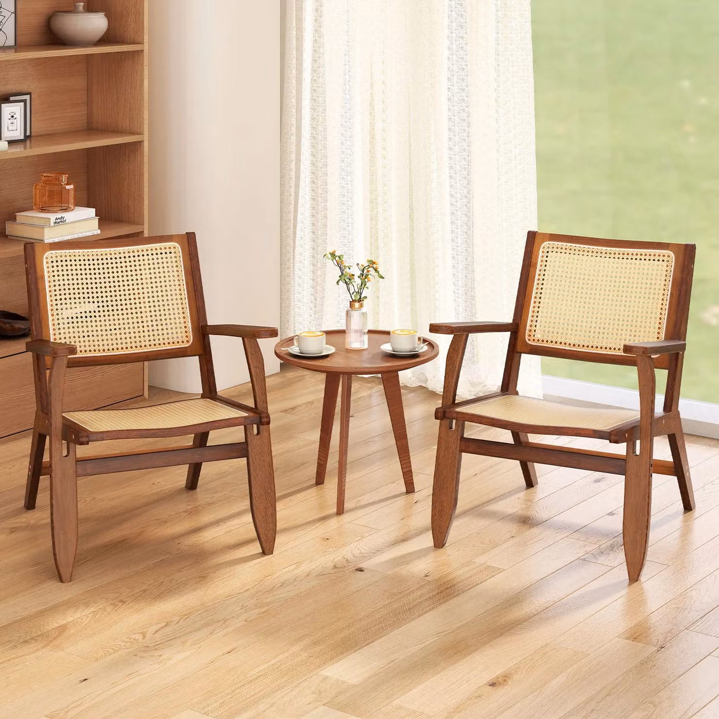 Gymax Boho Rattan Accent Chair in Brown Walnut with Armrests – 4