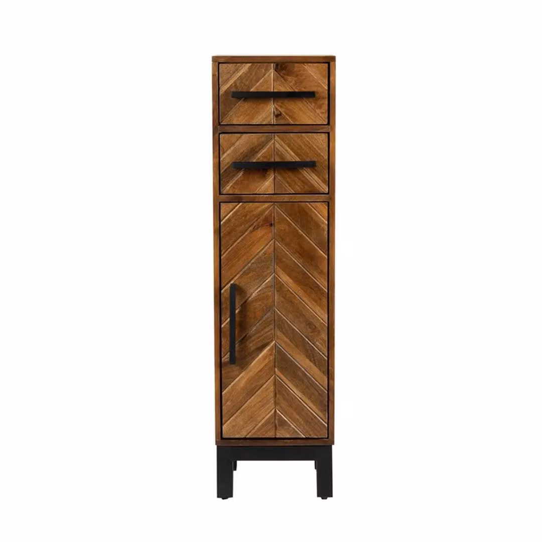 Jaipur Furniture Ltd Parquet 1 Door 2 Drawer Cabinet in Brown Mango Wood and Iron, W: 30 cm, D: 30 cm, H: 110 cm – 2