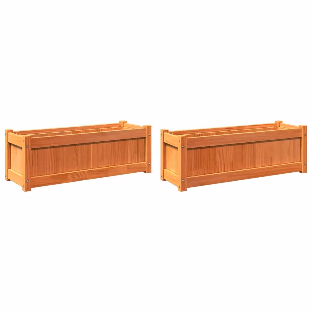 Berkfield Home Garden Wax Brown Solid Wood Pine Planter Tub, 2 Pack – 2