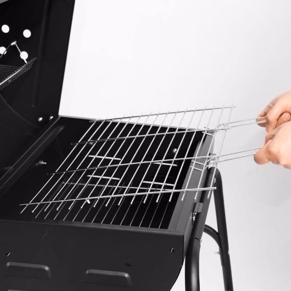 Trendi Charcoal BBQ Grill and Smoker Barrel Barbecue in Black with Warming Rack and Wheels – 6